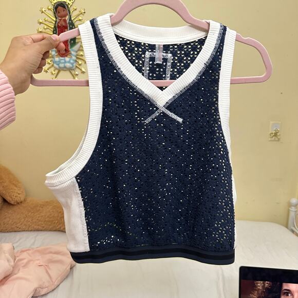 Free People Intimately Slam Dunk Top Size Medium Blue White - Picture 5 of 9